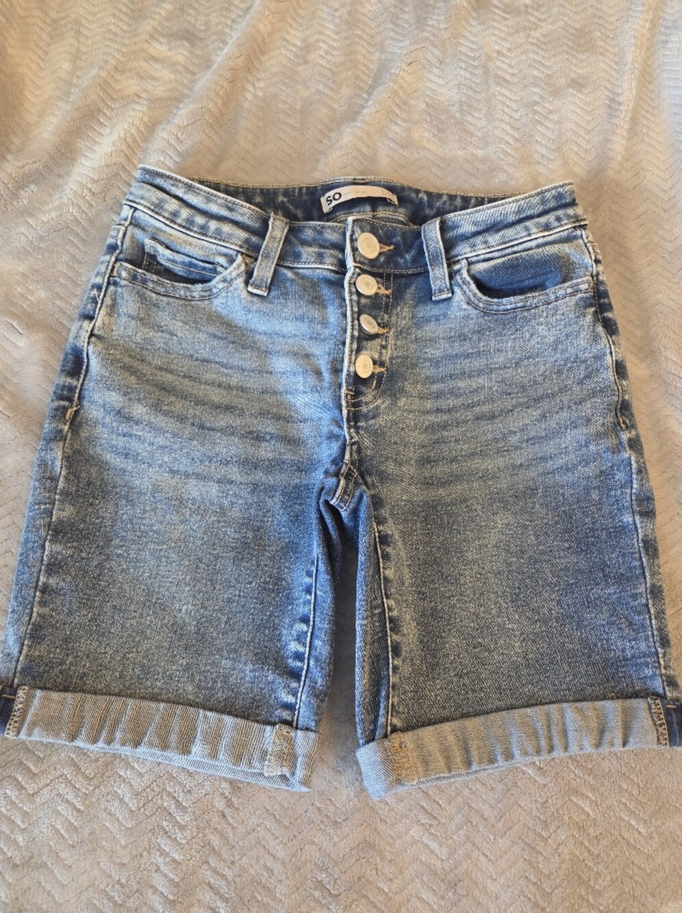 SO High-Rise Light Wash Button-Fly Denim Shorts